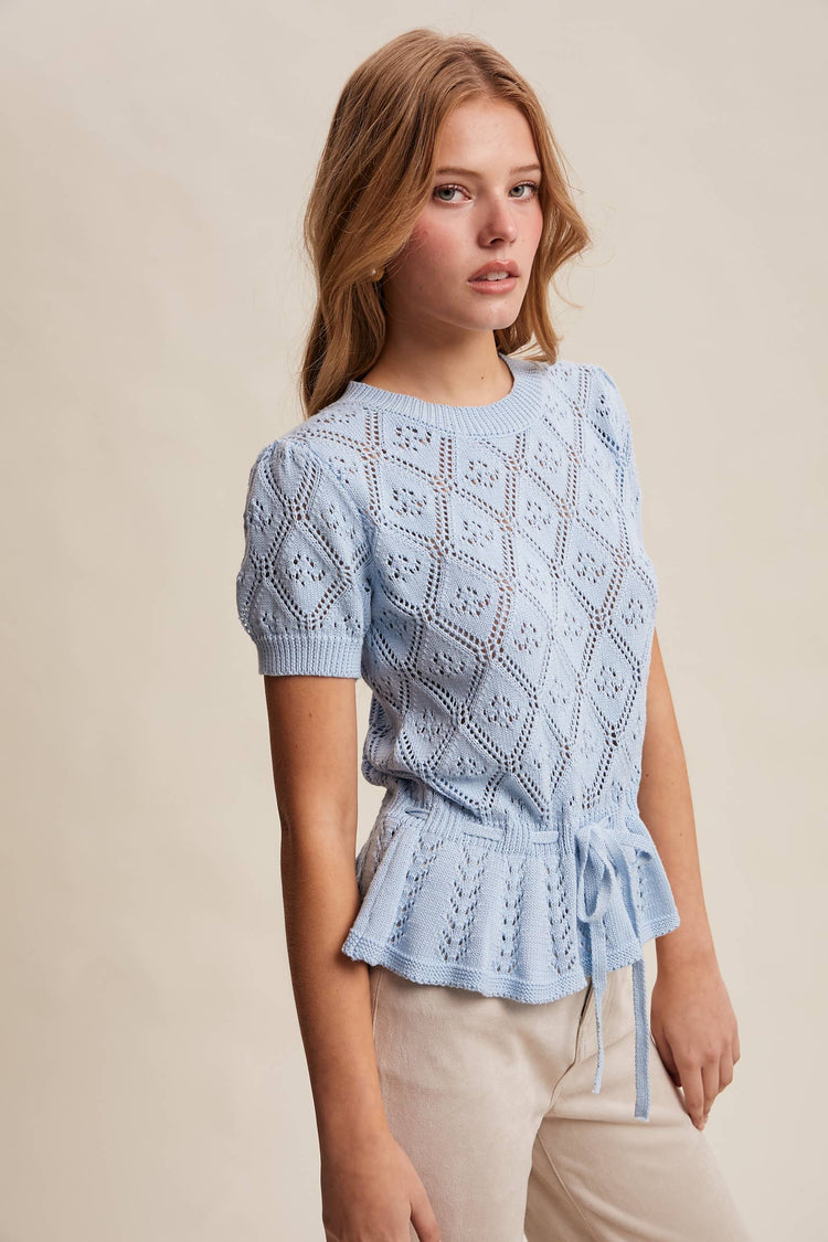 Pointelle Knit Peplum Top