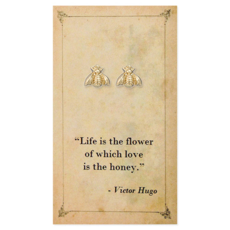 Literary Quotes Gold Bee Post Earrings