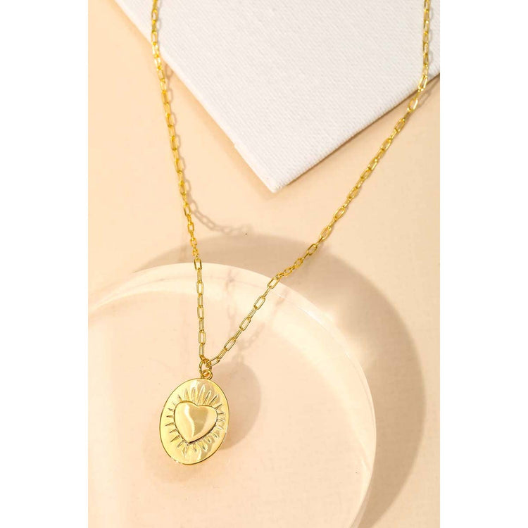 Oval Heart Coin Pendant Necklace
