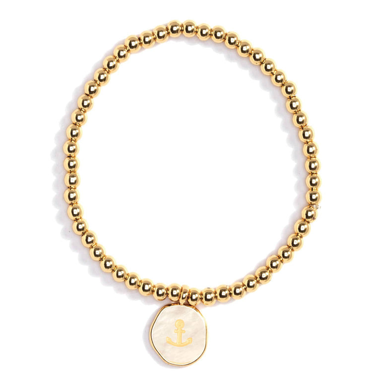 Anchor Accented Shell Charm Stretch Bracelet