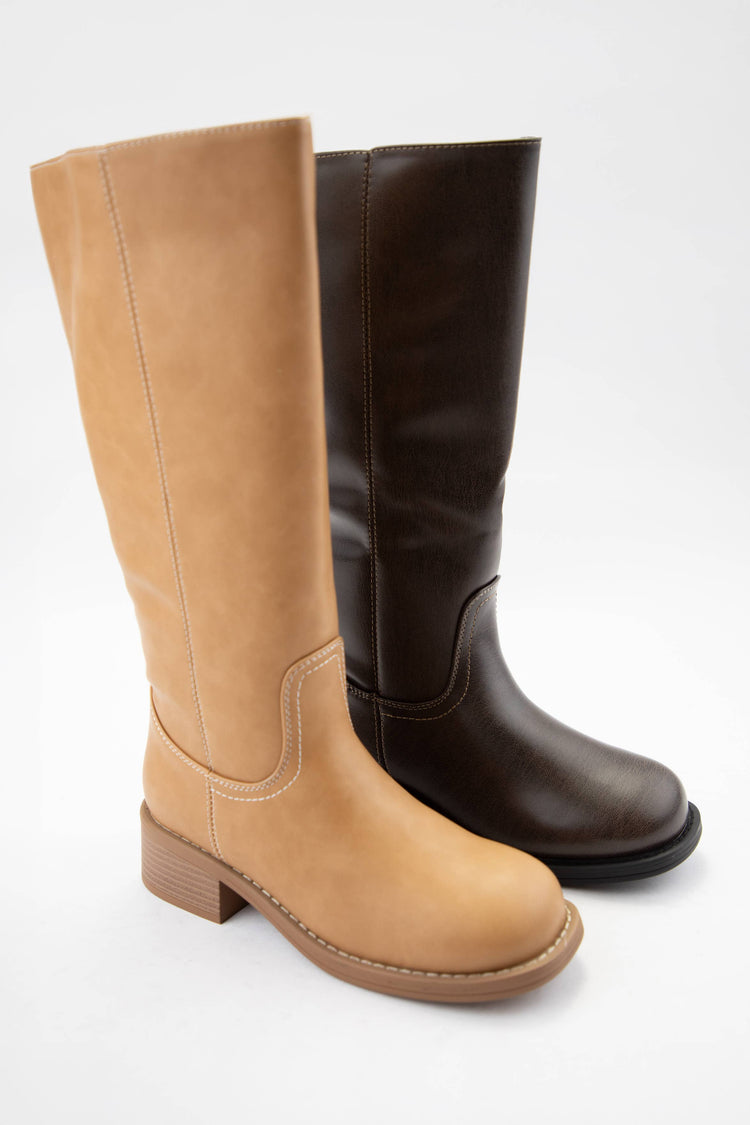 BANANA-1 Tall Riding Boots with Semi Square Toe and Block He