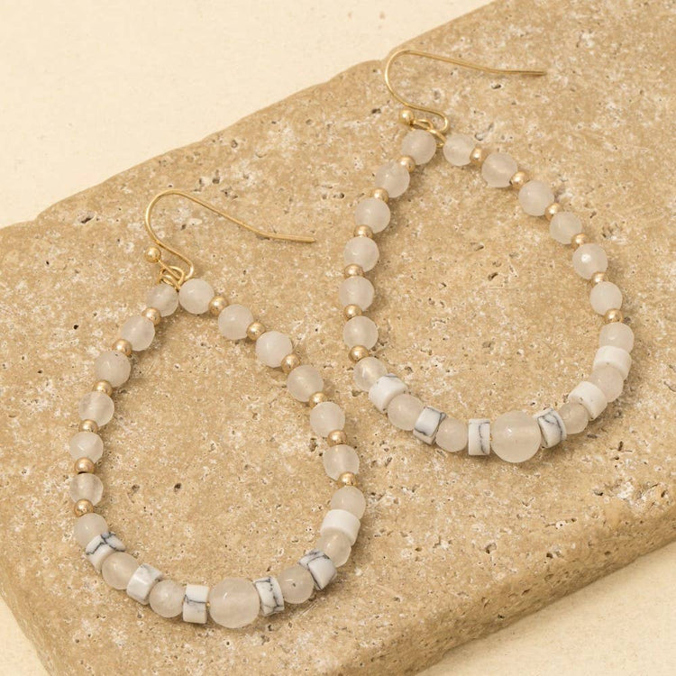 Semi Precious Stone And Metallic Beaded Tear Dangle Earrings