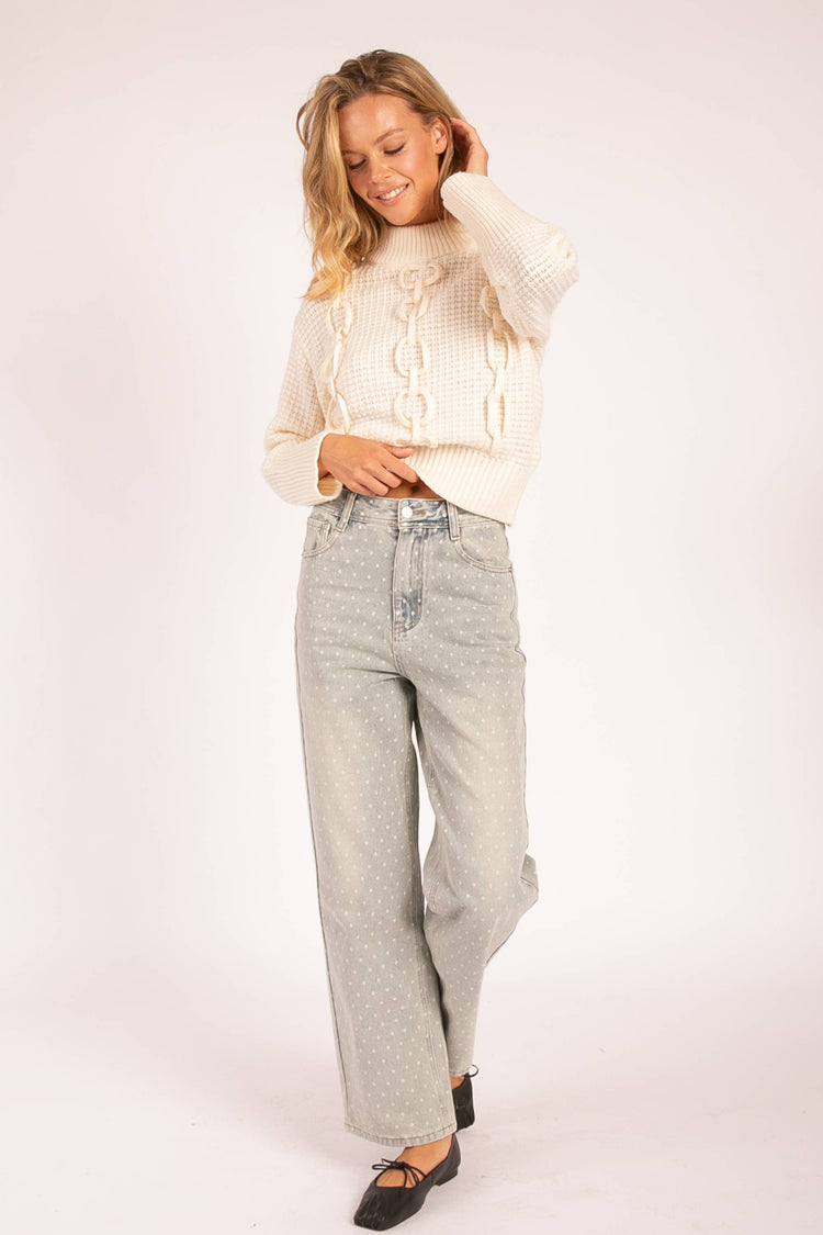 Polka Dot High-Waisted Straight Leg Jeans