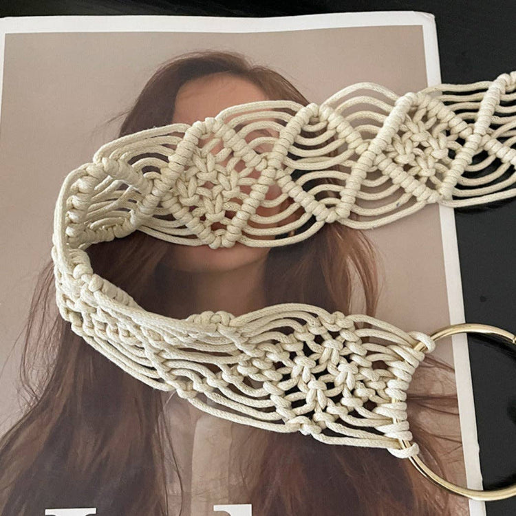 Beco - Boho Beige Braided Belt with Tassel