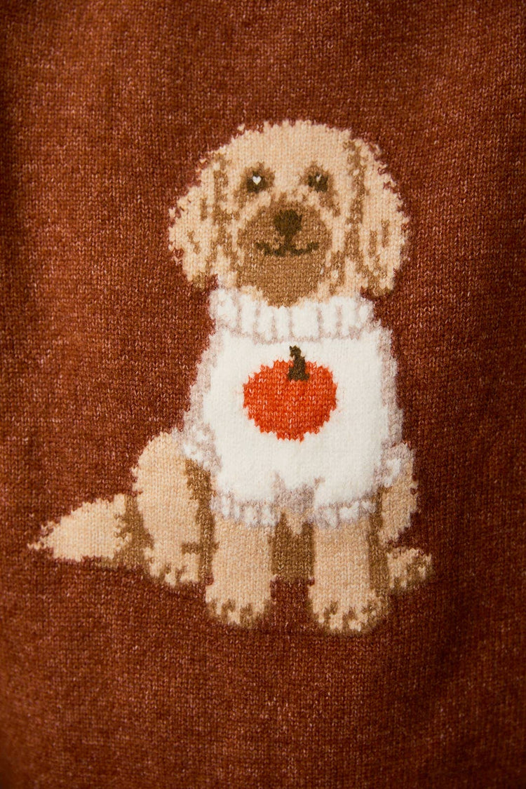 "PUMPKIN SWEATER DOODLE DOG" LONG SLEEVE CREW NECK SWEATER