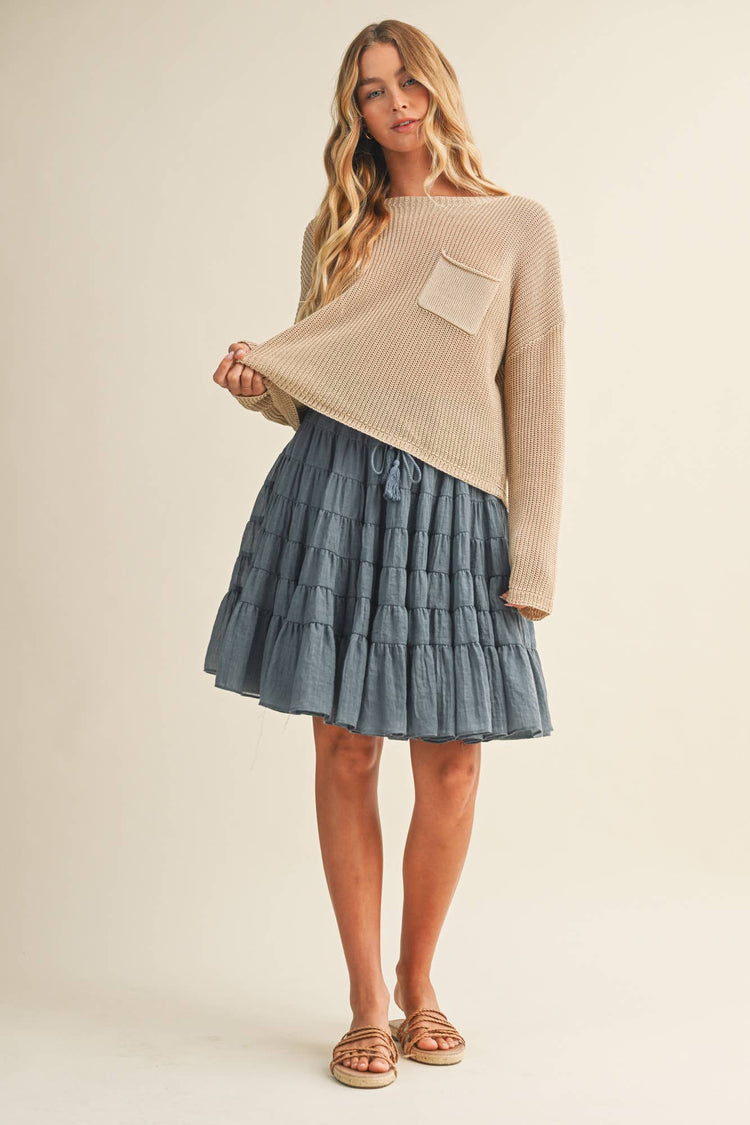 FRONT-POCKET PURL KNIT SWEATER TOP