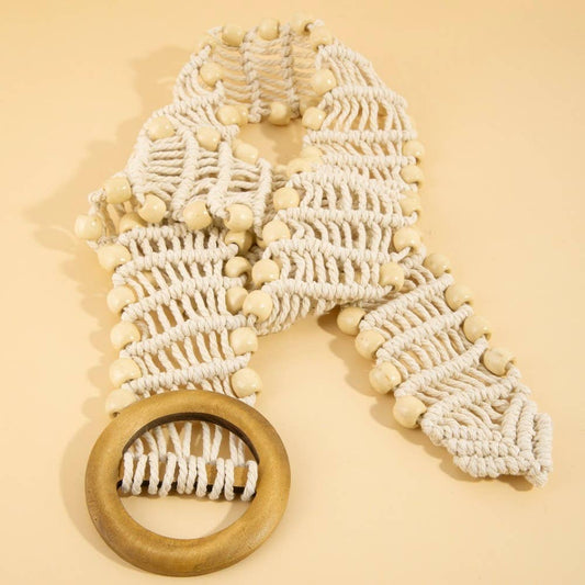 Wooden Circle Buckle Braided Belt