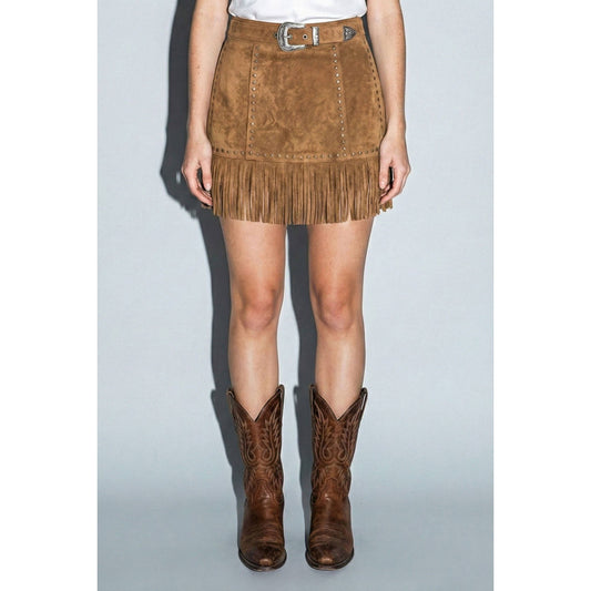 Vegan Suede Star Fringe Mini Skirt