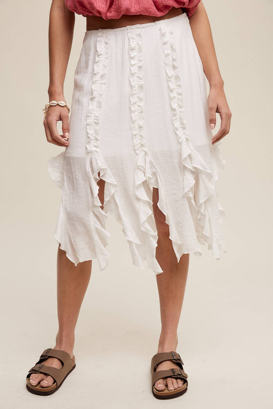 Ruffled Asymmetrical Skirt with Lining