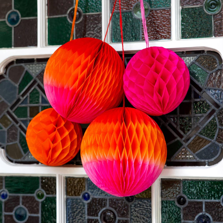 Orange & Pink Paper Decorations | 2 Pack | Fall Décor |