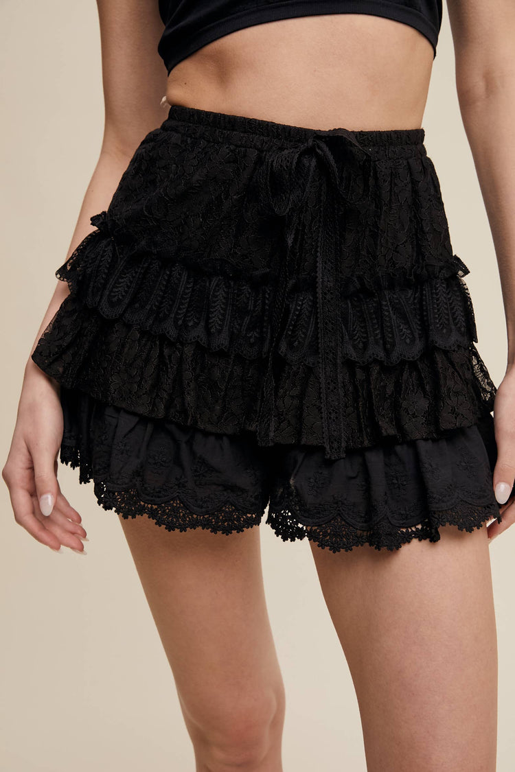 Lace Tiered Shorts with Ruffle Details
