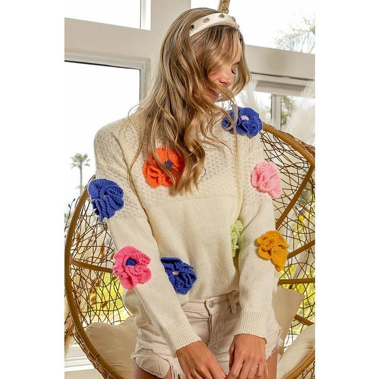 Dimensional Flower Detail Sweater