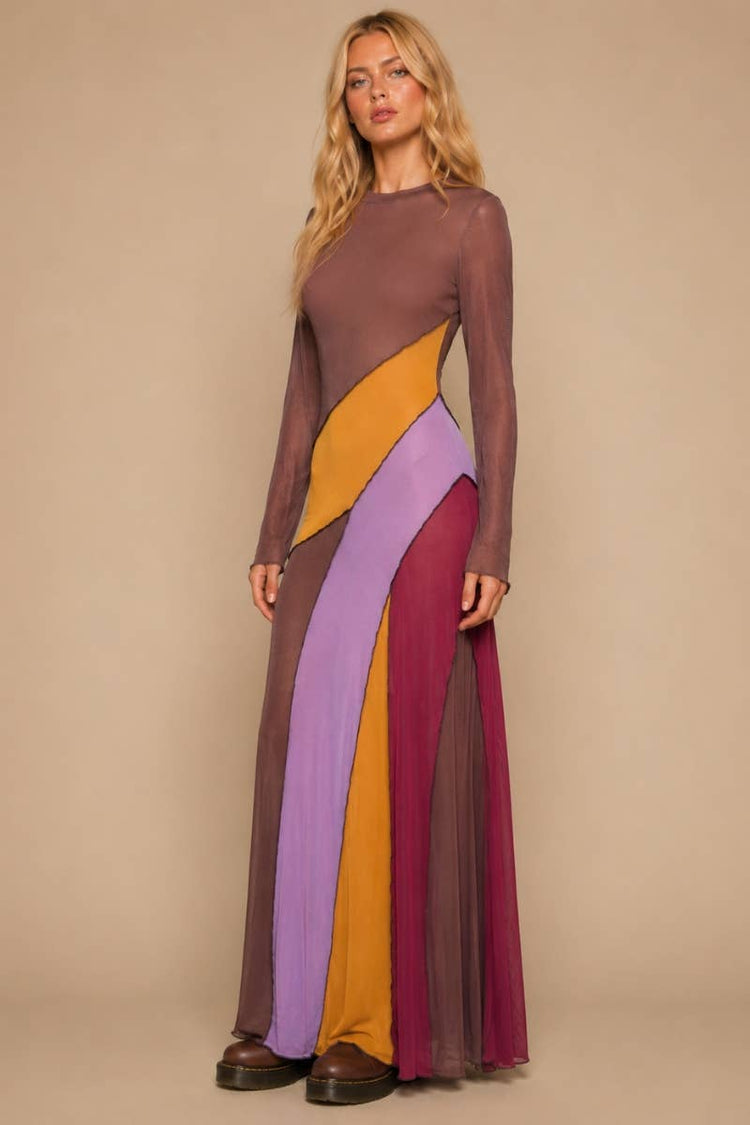 The Sunset Mesh Patchwork Maxi Dress