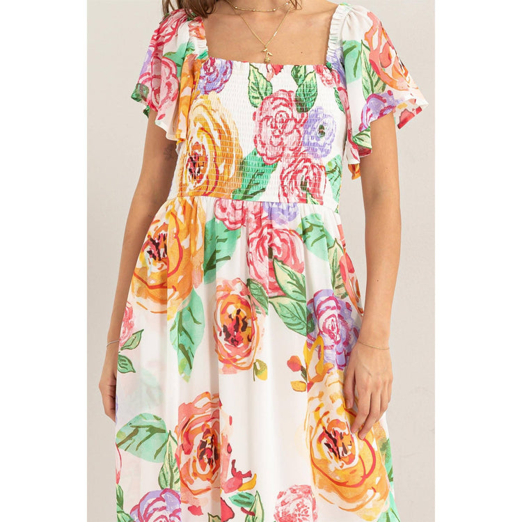 Flutter Sleeve Floral Print Dress