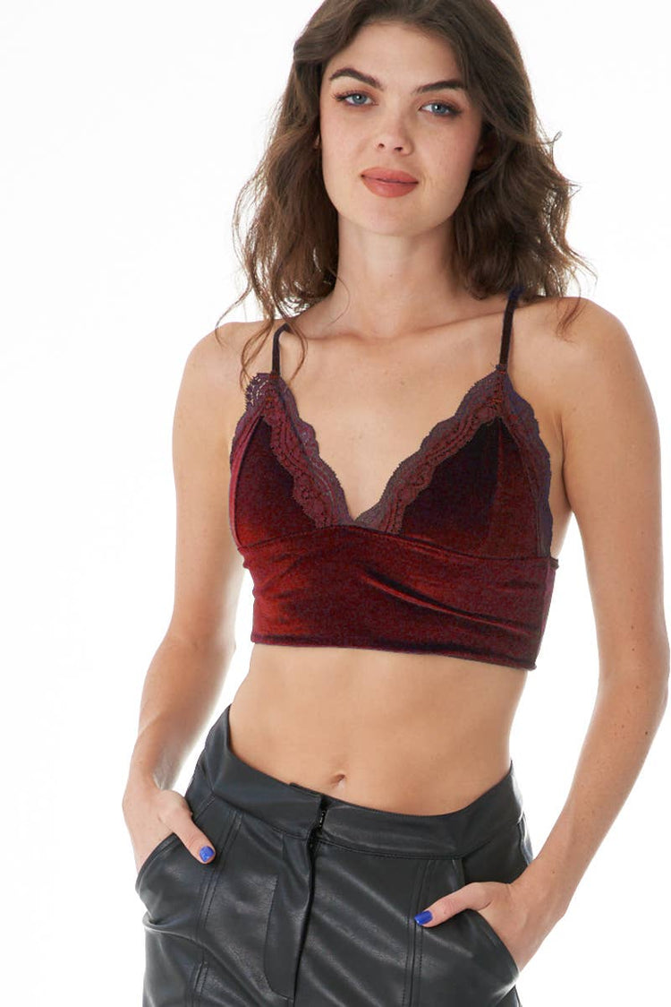 Velvet Bralette with Lace Trim
