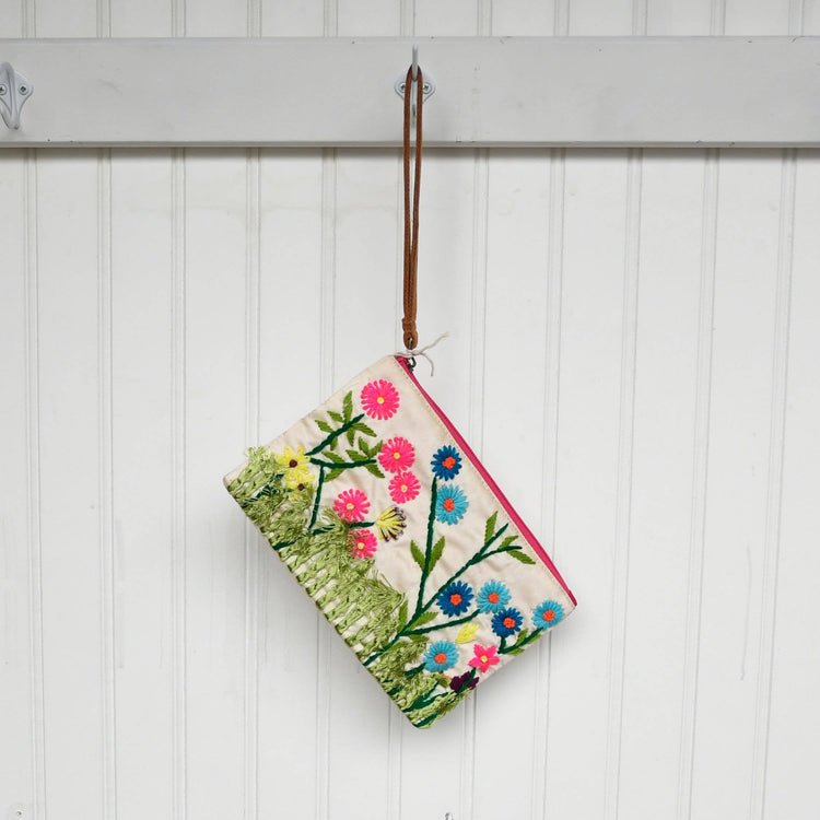 Embroidered Garden Elegant Durable Wristlet for Women
