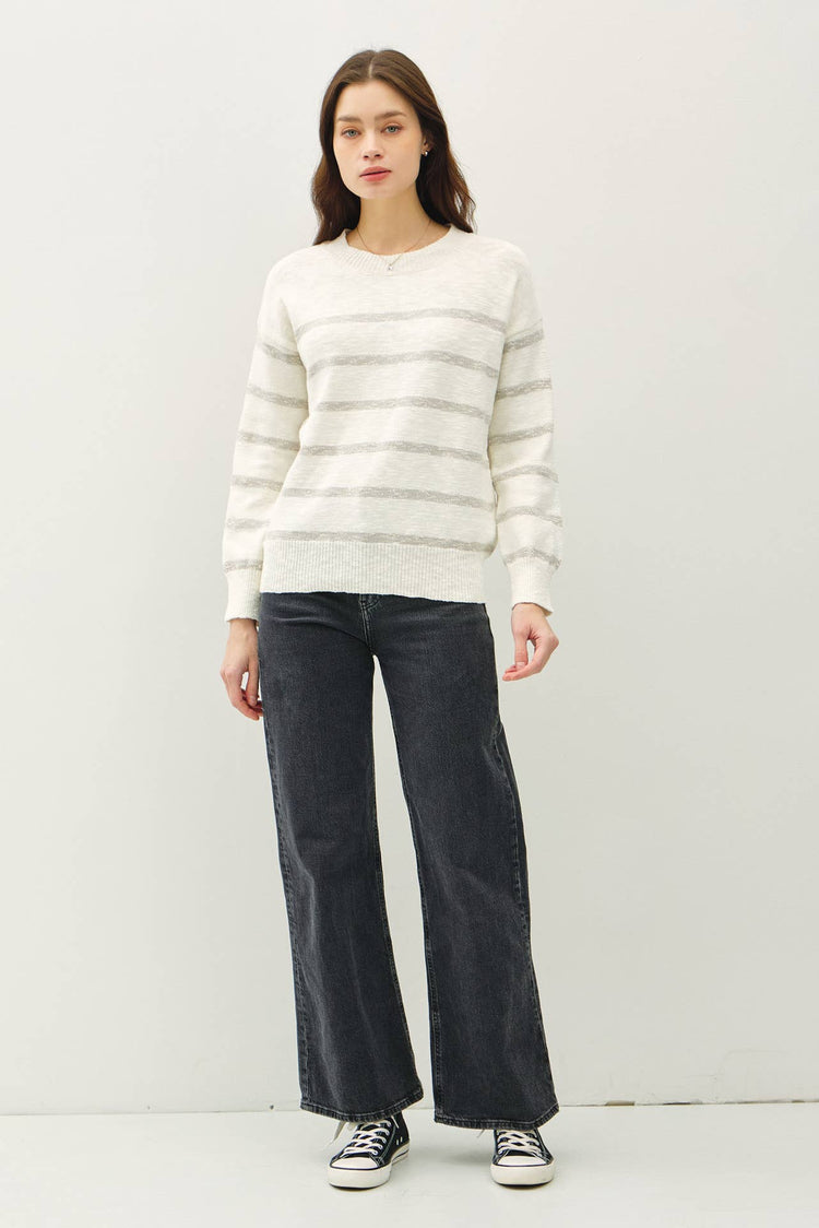 HEATHER STRIPED LONG SLEEVE SWEATER