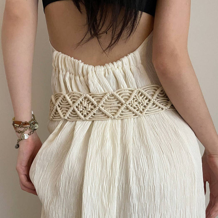 Beco - Boho Beige Braided Belt with Tassel