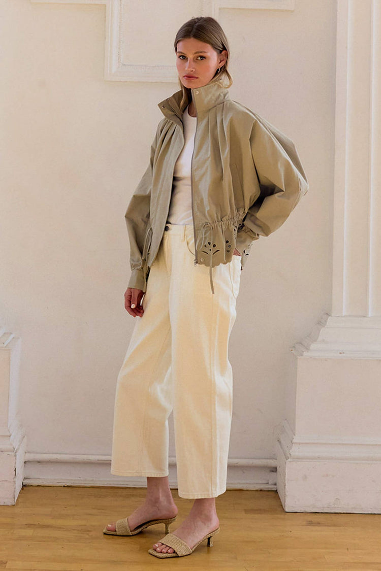 Pleated High-Neck Eyelet Scallop Jacket