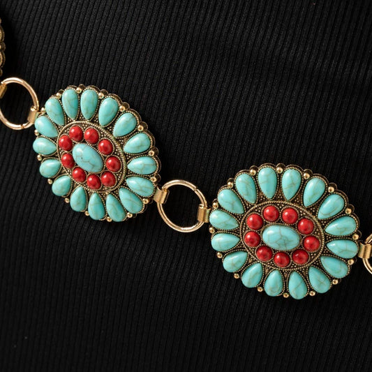 Western Turquoise Concho Disc Chain Belt