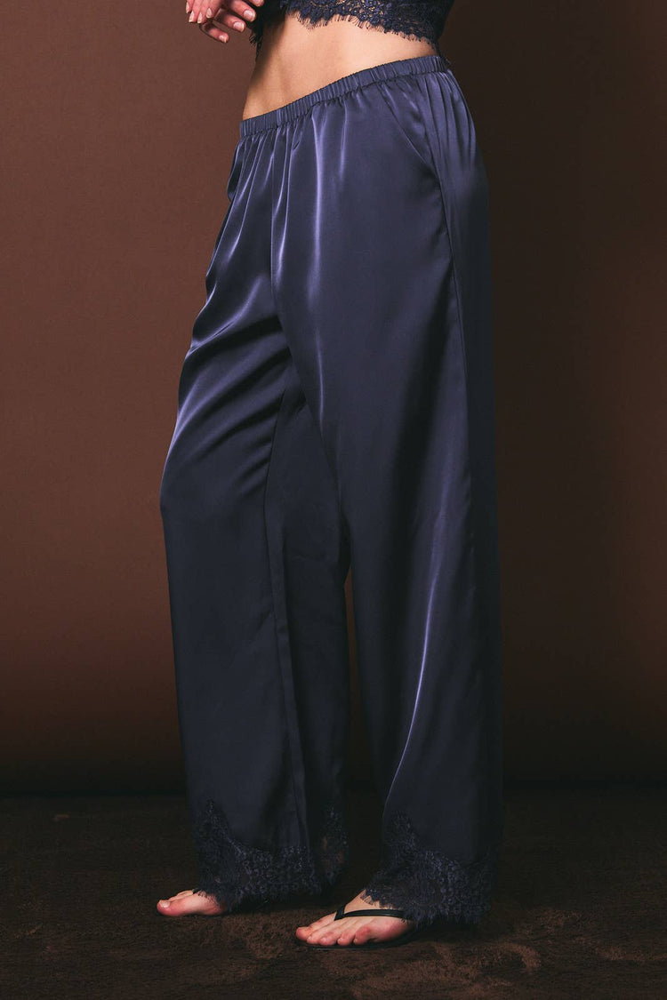 ELASTIC WAIST LACE TRIM WIDE LEG PANTS