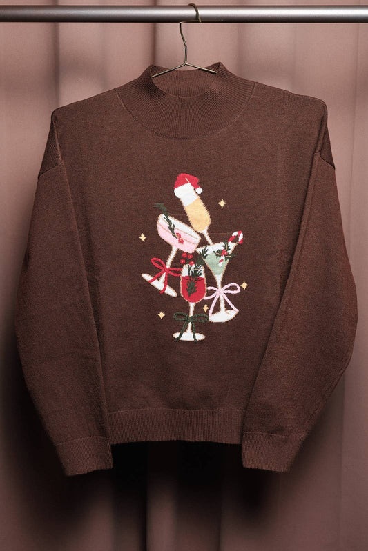 MOCK NECK LONG SLEEVE "CHRISTMAS COCKTAILS" GRAPHIC SWEATER
