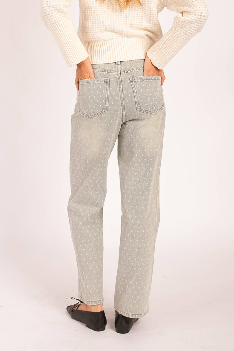 Polka Dot High-Waisted Straight Leg Jeans