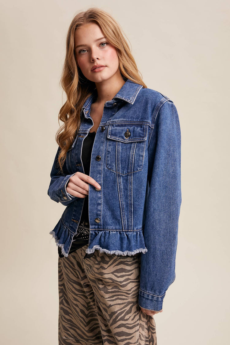 Ruffled Hem Denim Jacket