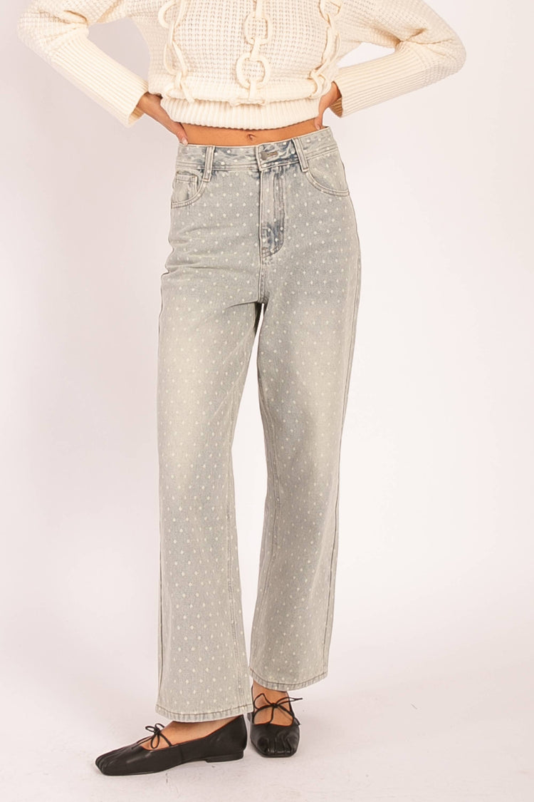 Polka Dot High-Waisted Straight Leg Jeans