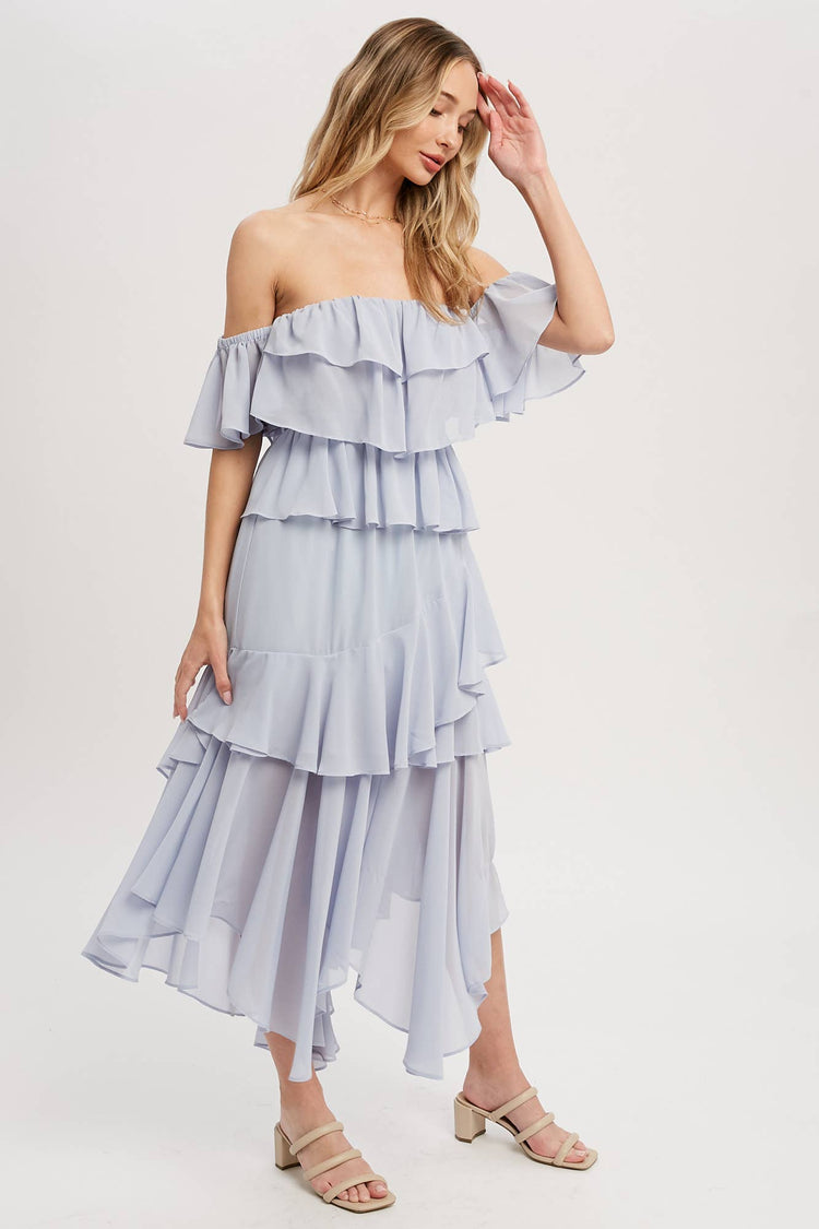 Chiffon Ruffle Midi Dress