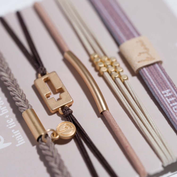 "Faith" Warm Neutrals with Gold Cross Hair Tie Bracelets