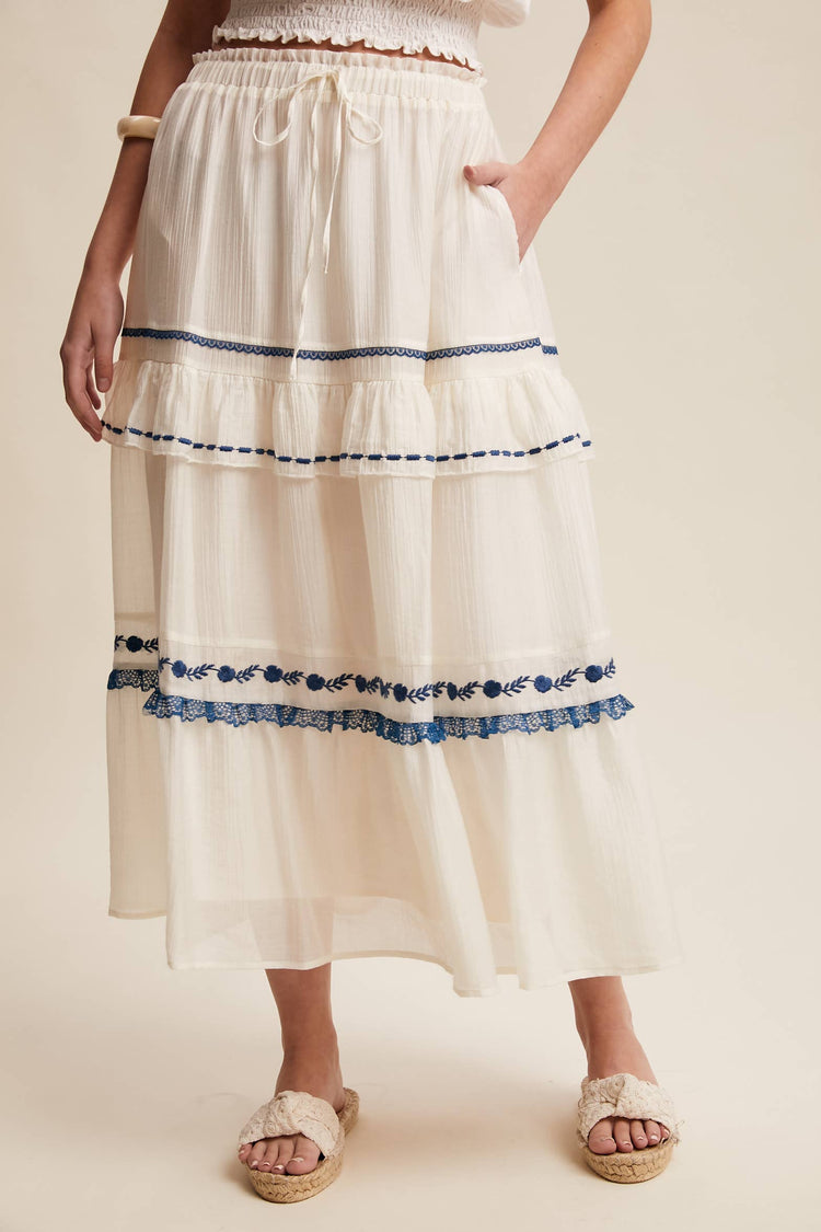 Embroidered Tiered Maxi Skirt