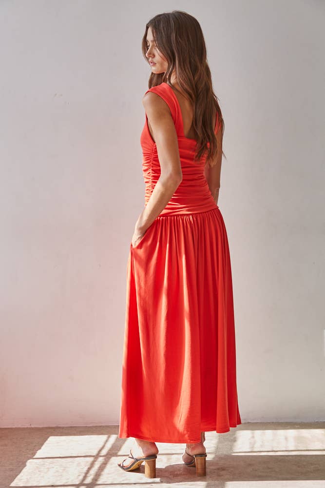 Knit Polyester Spandex Ruched Side Sleeveless Dress