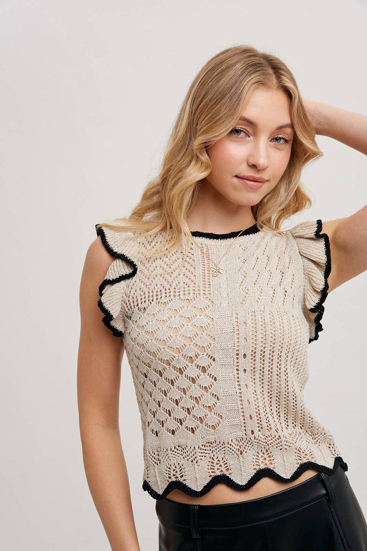 Eyelet Knit Ruffled Top