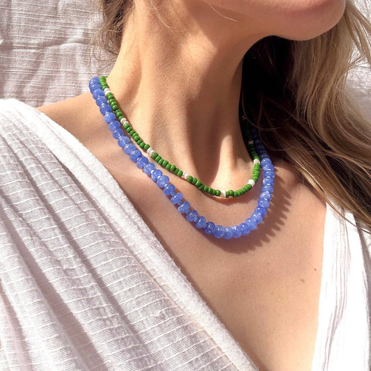Cornflower Stone Candy Beaded Necklace, Colorful Trendy Bead