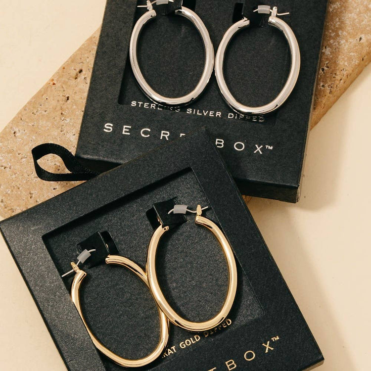 Secret Box Gold Dipped Latch Oval Hoop Earrings
