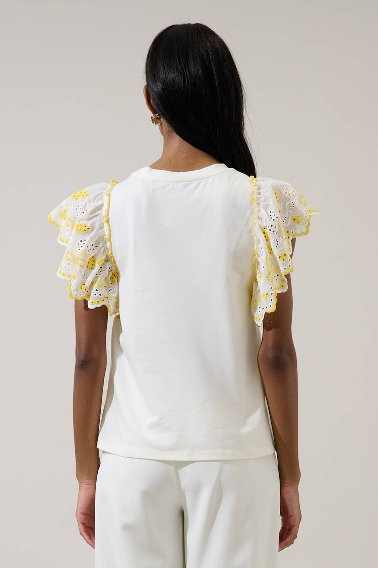 Keny Eyelet Ruffle Knit Top