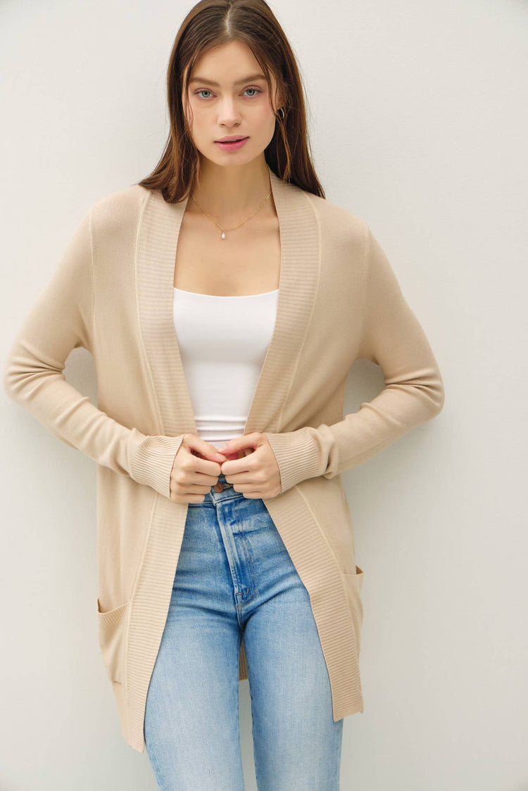 Cotton Blend Knit Open Cardigan