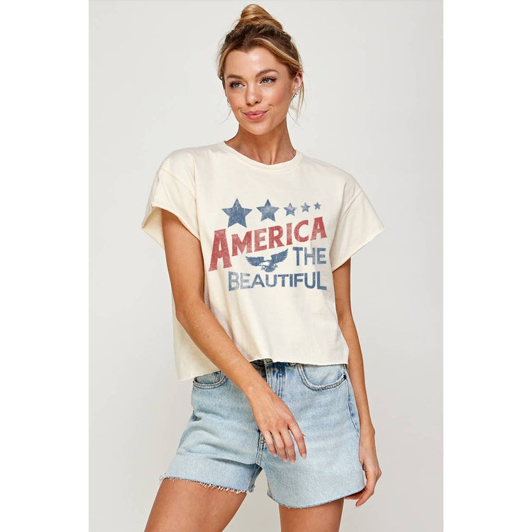 AMERICA THE BEAUYIFUL VINTAGE GRAPHIC CROP TOP