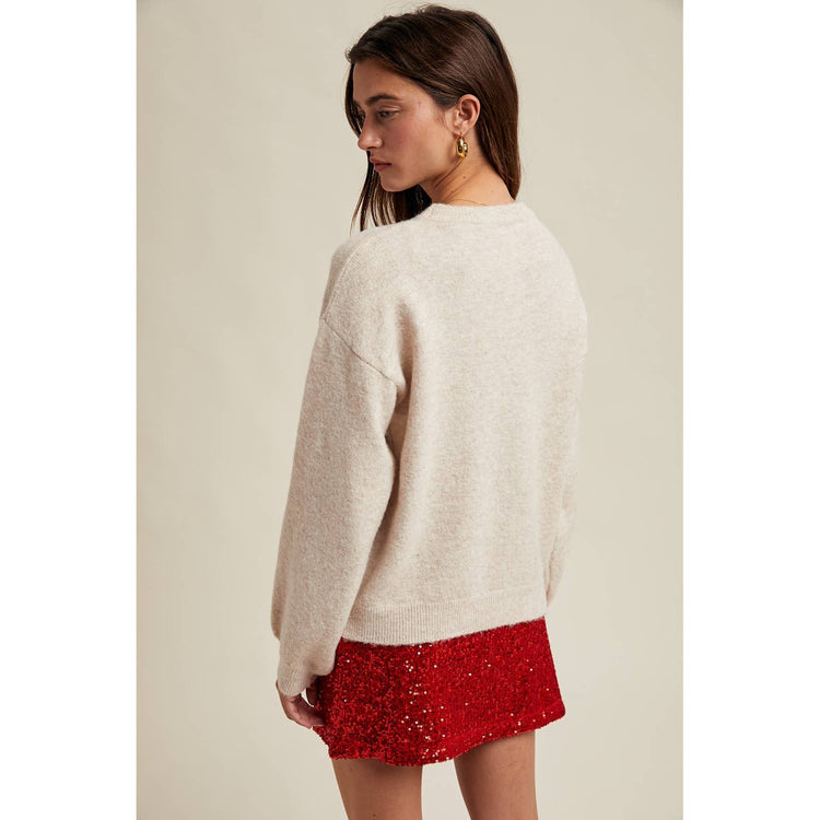 'JOY' SEQUIN CANDY CANE SWEATER