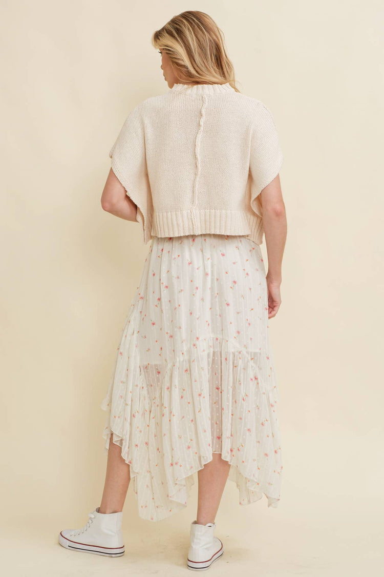 FLORAL LAYERED MIDI SKIRT