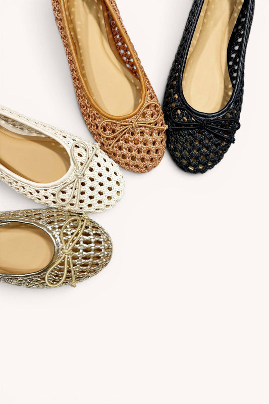 LAKE-01X Woven Ballet Flats with Bow Detail - Sophisticated