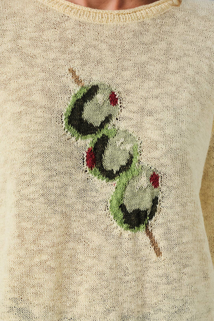 ROUND NECK LONG SLEEVE "OLIVE" GRAPHIC SWEATER