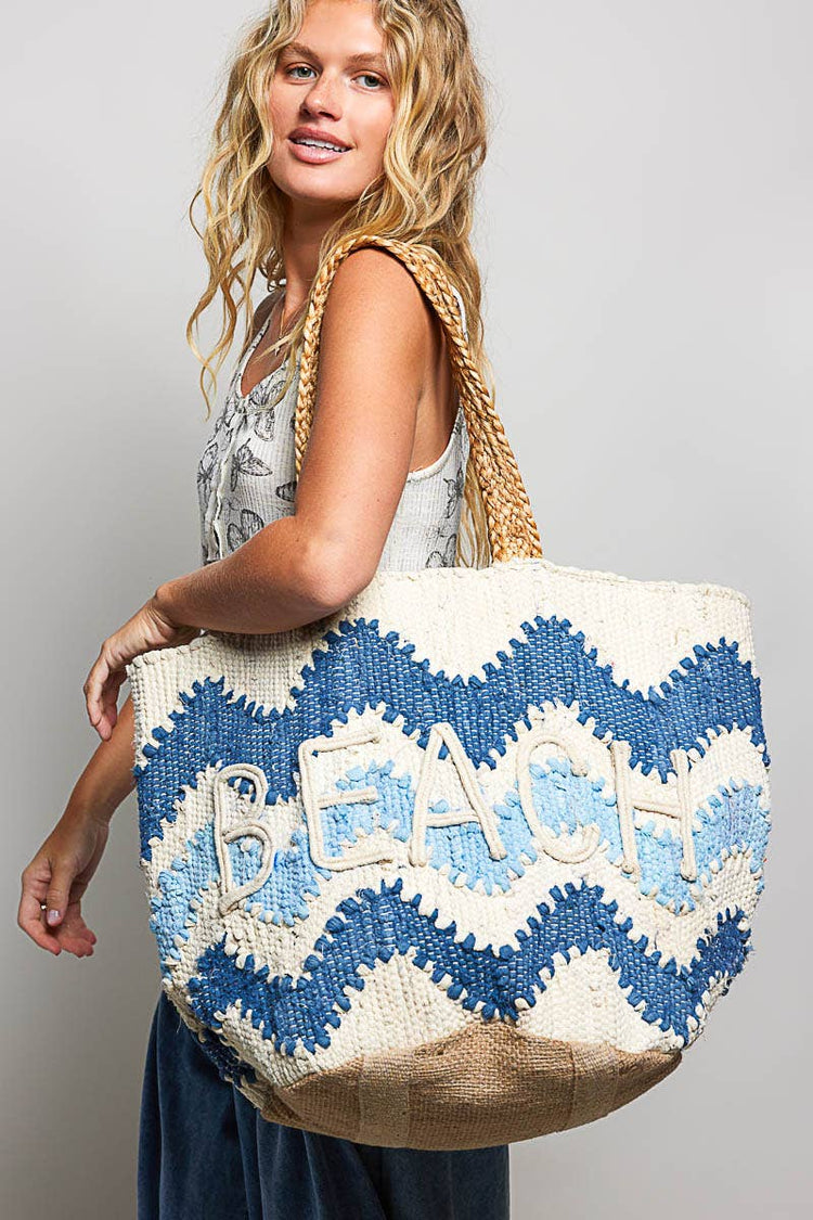 Beach Letter Woven Braided Tote Bag