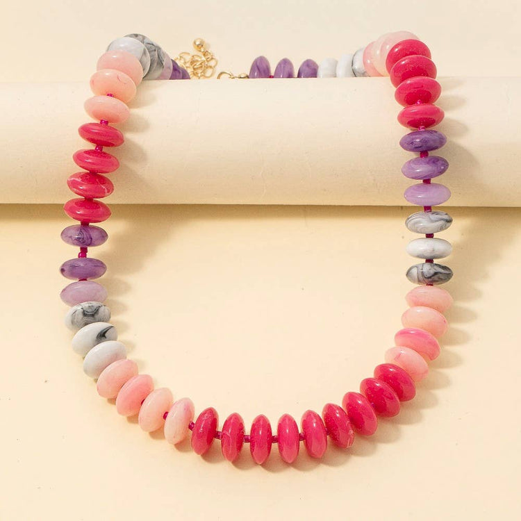 Marble Resin Disc Beaded Necklace