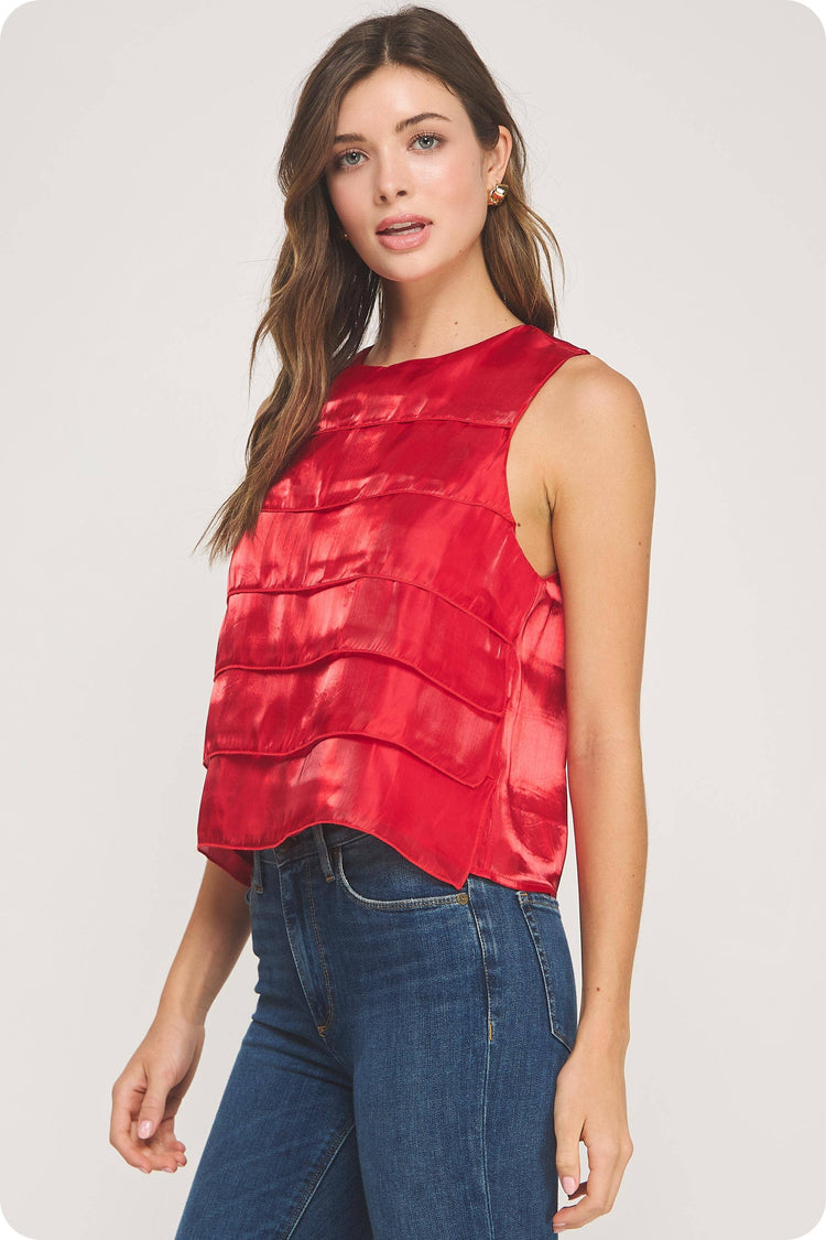 Tiered Sleeveless Satin Top
