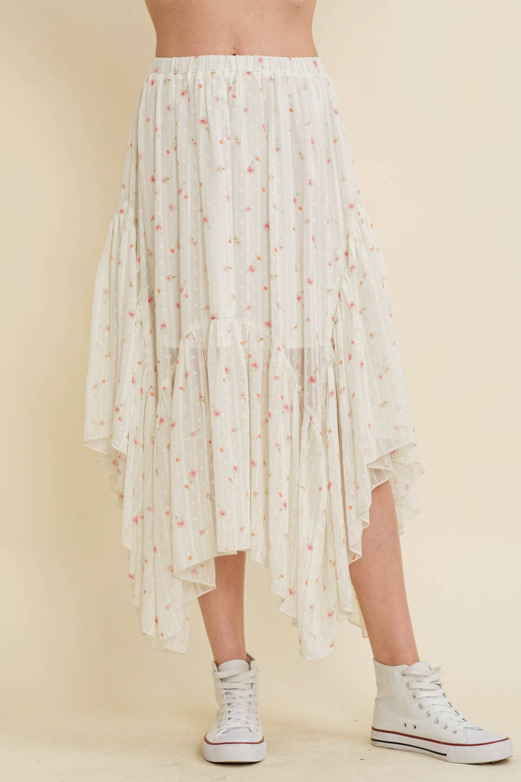 FLORAL LAYERED MIDI SKIRT