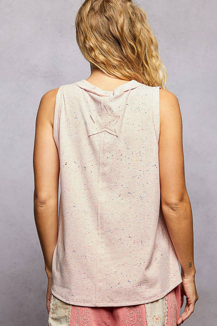 Handmade American Flag Patch Rib V-Neck Sleeveless Top