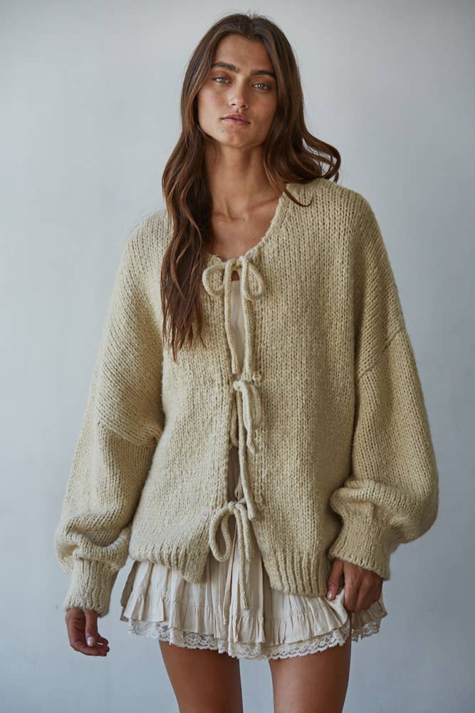 Knit Sweater Tie Front Long Sleeve Cardigan Top
