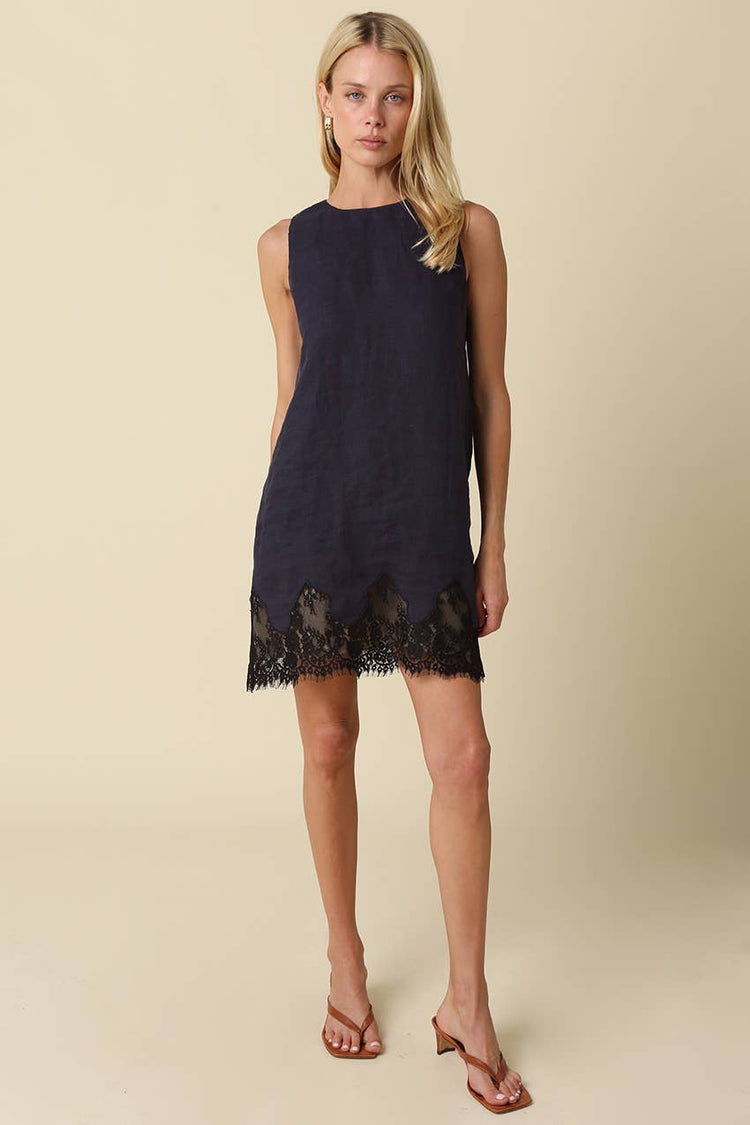 Joey Lace Hem Linen Mini Dress
